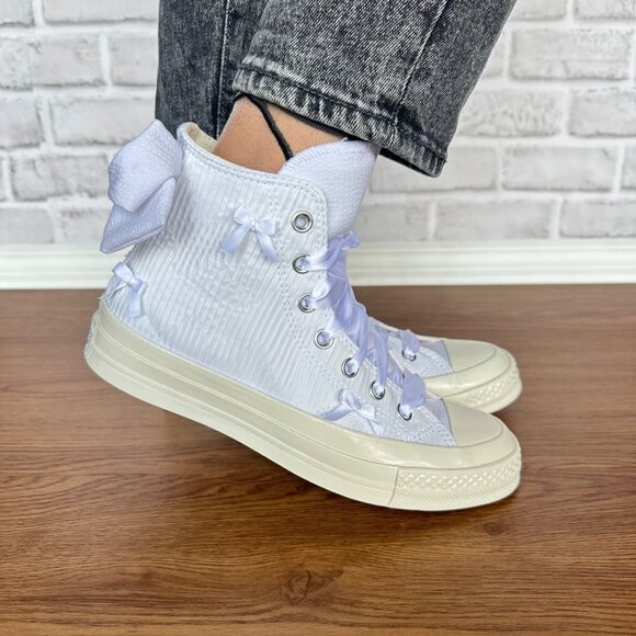 ❤️Converse Chuck 70 Hi Bow Pleated 9.5 Women Shoes Elegant Sneaker White A15191C - Picture 3 of 12